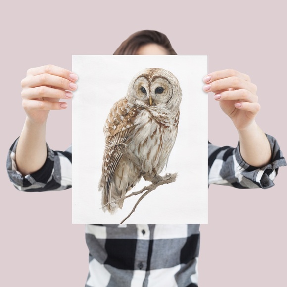 Watercolor Barred Owl Portrait Wall Art Print, Unframed - Mystical Woodland - Picture 4 of 6